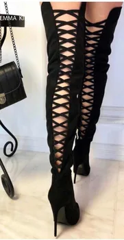 Spring Autumn Zapatos De Mujer Suede Back Cross-tied Over The Knee Boots Woman Thin High Heels Shoes Pointed Toe Women Boots
Spring Autumn Zapatos De Mujer Suede Back Cross-tied Over The Knee Boots Woman Thin High Heels Shoes Pointed Toe Women Boots