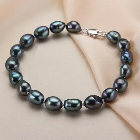 

Selling Jewelry>>>Vintage Baroque Black Pearl Bracelet for Women 7-8MM Freshwater Pearls Strand Bracelets Party Jewelry Gifts