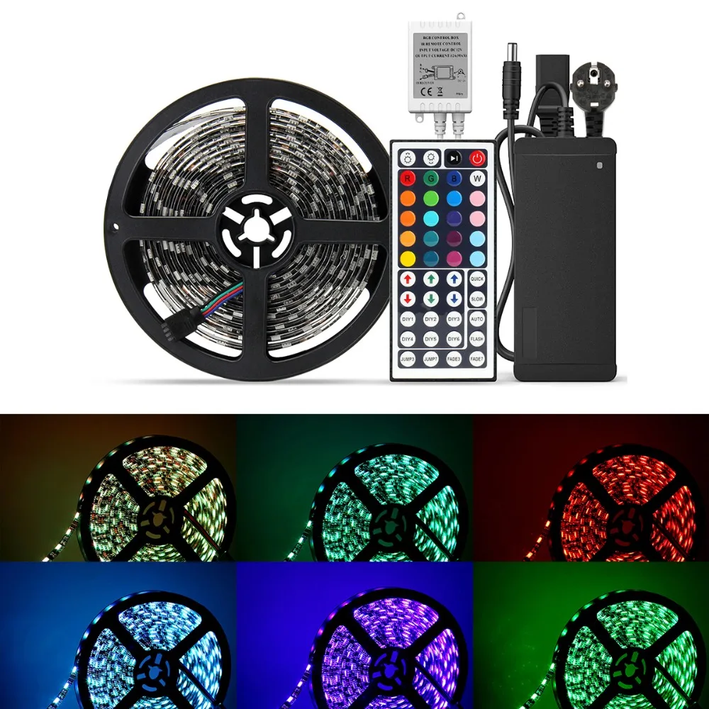 SuperNight 5050 RGB LED Strip Light Kit 5M 60LEDsm Waterproof IP65 Flexible Lamp Band with 44 Keys RGB Controller Power Adapter (17)