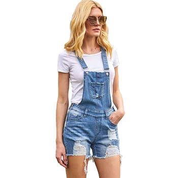 

Fashion High Waist Ripped Denim Playsuit for Women Elegant Ladies High Waisted Distressed Jeans Shorts Jumpsuit Plus Size