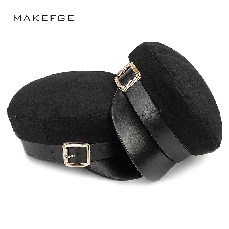New Ladies Black Military Cap Fashion Flat Top Hat Woman Men Autumn Winter Warm Wool Thickening PU Leather Newsboy Caps Bone
New Ladies Black Military Cap Fashion Flat Top Hat Woman Men Autumn Winter Warm Wool Thickening PU Leather Newsboy Caps Bone