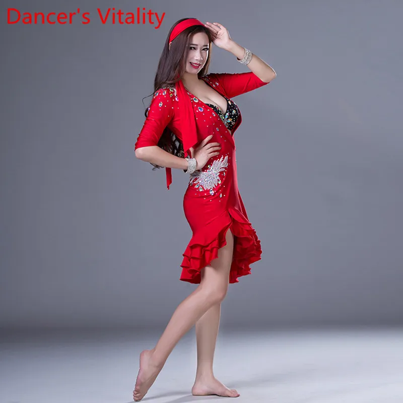 Competition Women Dance 2PCS Bra And Half Sleeves Dress Belly dance Suit Lady Latin Dance Costumes Set New Style
Competition Women Dance 2PCS Bra And Half Sleeves Dress Belly dance Suit Lady Latin Dance Costumes Set New Style