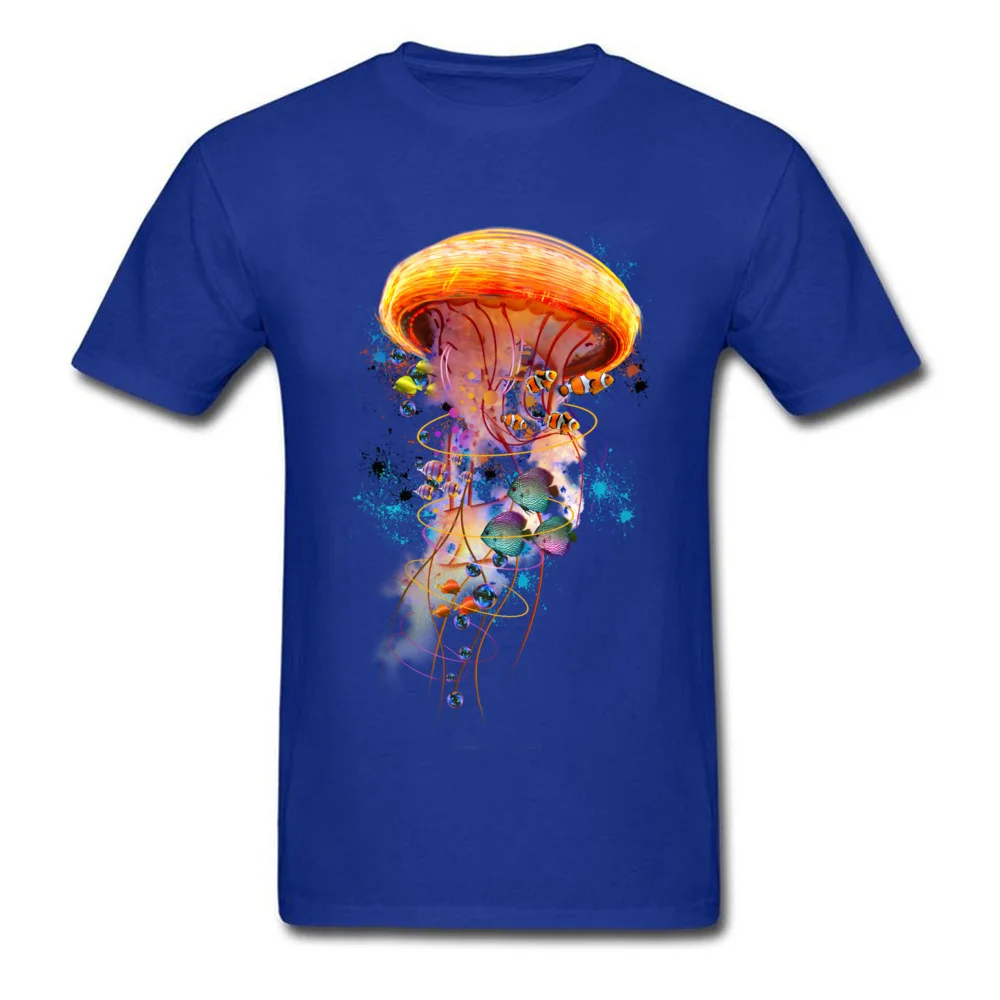 Male T Shirts Electric Jellyfish World Design T Shirt 100% Cotton O Neck Short Sleeve Fashionable Tshirts Autumn Electric Jellyfish World blue