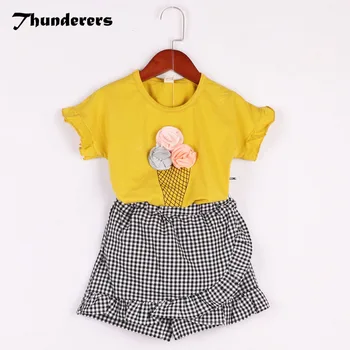 2018 Girls Fashion Clothes Yellow Ice Cream Short Sleeve Shirt And Plaid Pants Summer Casual Kids Sets Children Cotton Clothing
2018 Girls Fashion Clothes Yellow Ice Cream Short Sleeve Shirt And Plaid Pants Summer Casual Kids Sets Children Cotton Clothing