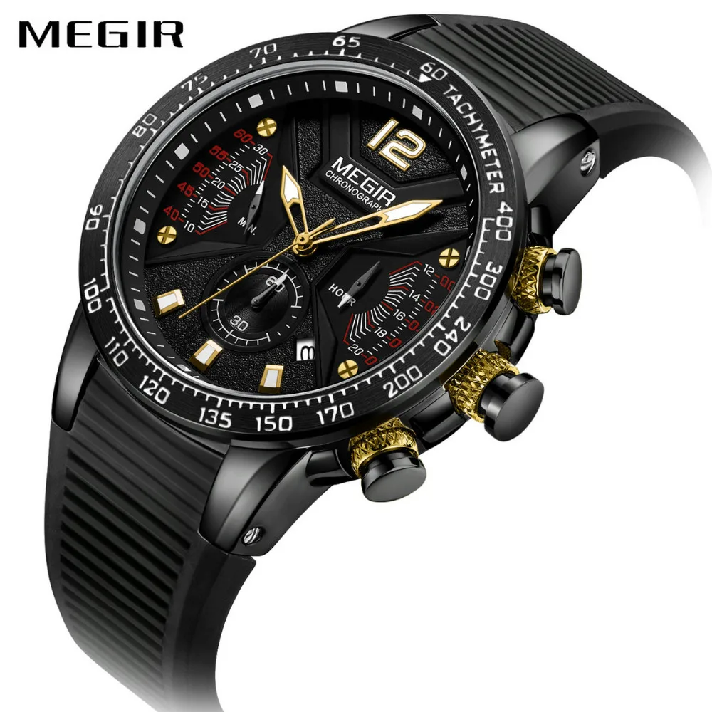 MEGIR Military Watch Men Quartz Clock Black Silicone Strap Working Sub-dials Calendar Multifunction Outdoor Sports Wristwatches
MEGIR Military Watch Men Quartz Clock Black Silicone Strap Working Sub-dials Calendar Multifunction Outdoor Sports Wristwatches