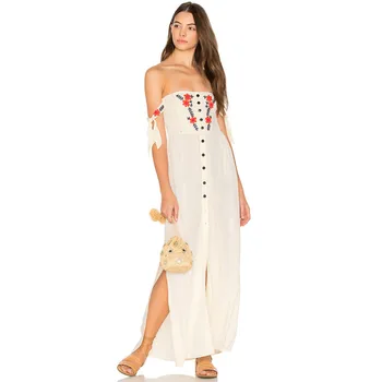 Bohemian Sexy Off The Shoulder Dress Floral Embroidery Vestidos Mujer Holiday Lolita Split Dress Button Down Strappy Dress Women
Bohemian Sexy Off The Shoulder Dress Floral Embroidery Vestidos Mujer Holiday Lolita Split Dress Button Down Strappy Dress Women