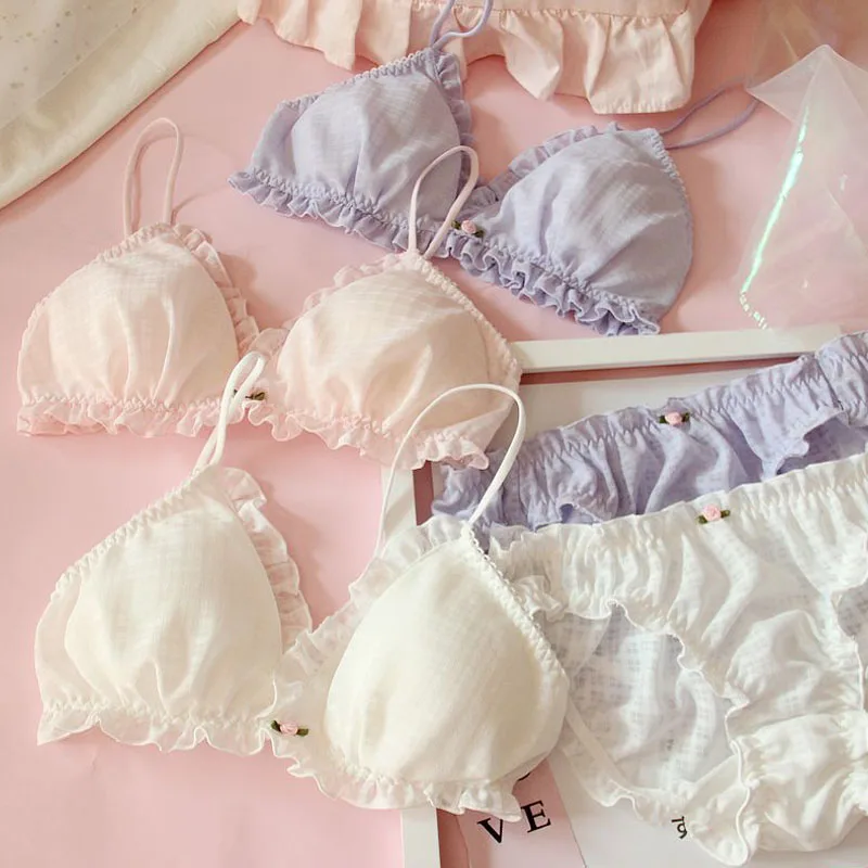 Japanese sexy lingerie Lolita sweet girl chiffon lattice no steel ring loli triangle cup bra set Underwear Women
Japanese sexy lingerie Lolita sweet girl chiffon lattice no steel ring loli triangle cup bra set Underwear Women