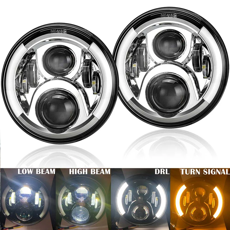 For Lada Niva 4x4 suzuki Samurai 7'' LED DRL h4 Halo Headlights For VAZ 2010 7 Inch LED Headlamps With Halo Amber Turn Signal 未标题-2