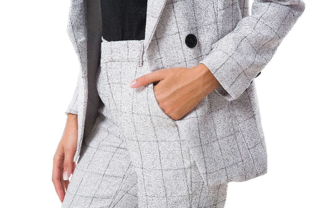 Женский офисный костюм брюки и куртки из 2 предметов Осенний винтажный блейзер в
