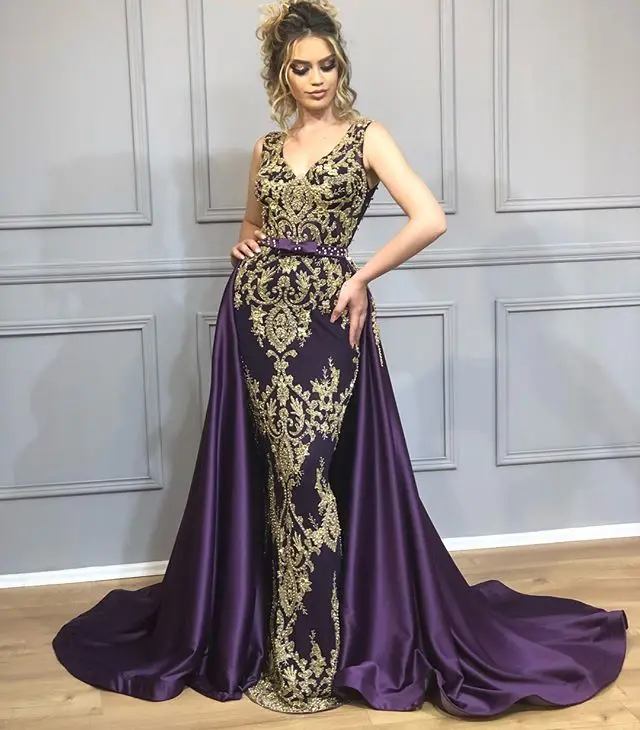 Long Purple Lace Mermaid v Neck Arabic Evening Dress 2019 kaftan Dubai Formal Evening Gowns with Detachable Skirt
Long Purple Lace Mermaid v Neck Arabic Evening Dress 2019 kaftan Dubai Formal Evening Gowns with Detachable Skirt