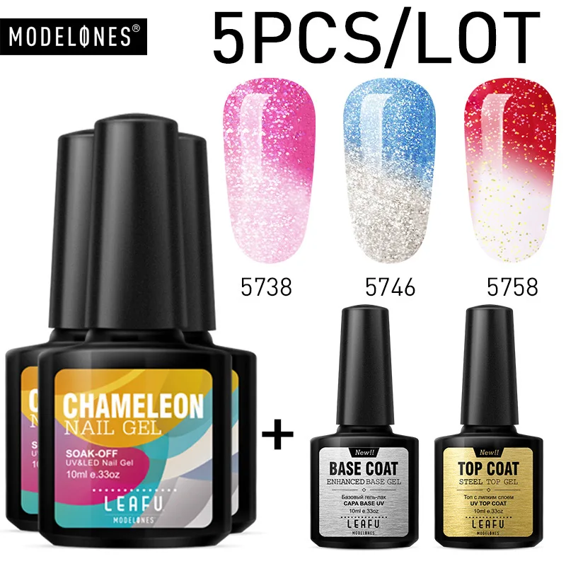 Modelones 5PCS/LOT Temperature Change Color Thermal Gel Polish Led Nail Gel Polish Soak off UV Gel Nail Polish Chameleon Varnish
Modelones 5PCS/LOT Temperature Change Color Thermal Gel Polish Led Nail Gel Polish Soak off UV Gel Nail Polish Chameleon Varnish