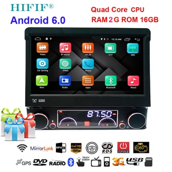 HIFIF 1 Din 7'' Car DVD Player Android 6.0 Video Hd Multi-touch Screen Automotivo Stereo Radio With 4g Mondom GPS Navigation