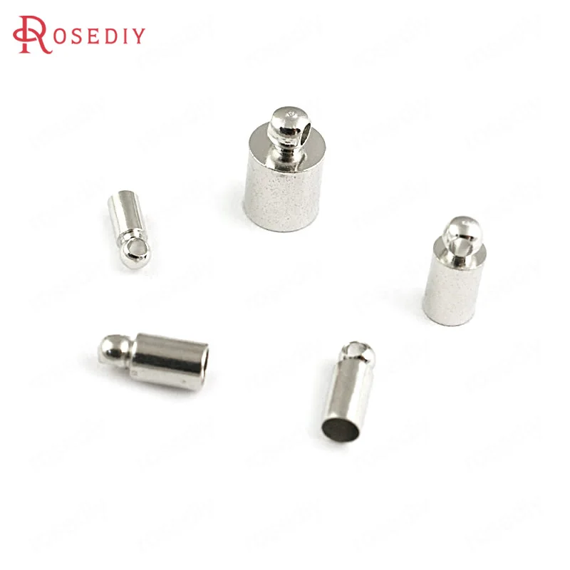 

100PCS Inside Diameter 1.8MM 2.2MM 3MM 3.4MM 5.3MM Imitation Rhodium Brass Rope Paste Connector Charms Cord End Caps Rope Caps