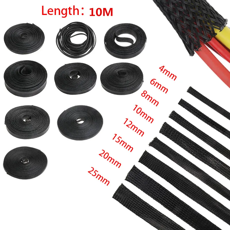10M Black 4/6/8/10/12/15/20/25mm Insulation Braided Cable Sleeve Tight PET Wire Cables Protection Expandable Cable Sleeve
10M Black 4/6/8/10/12/15/20/25mm Insulation Braided Cable Sleeve Tight PET Wire Cables Protection Expandable Cable Sleeve