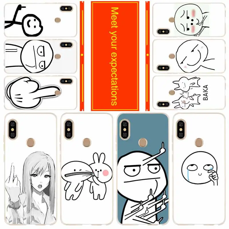 Phone for Xiaomi Redmi go 7 6a 5a 5plus 4a 4x 3s Note 7 6 5 4 3 5a pro Cover Case meme face Middle Finger Funny Cartoon Lovers
Phone for Xiaomi Redmi go 7 6a 5a 5plus 4a 4x 3s Note 7 6 5 4 3 5a pro Cover Case meme face Middle Finger Funny Cartoon Lovers