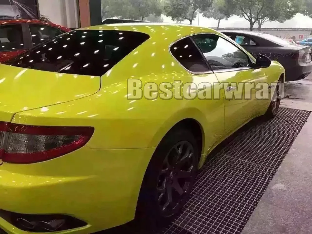 bright yellow super gloss high glossy vinyl car wrapping film with 3 Layers vehicle wraps (24)