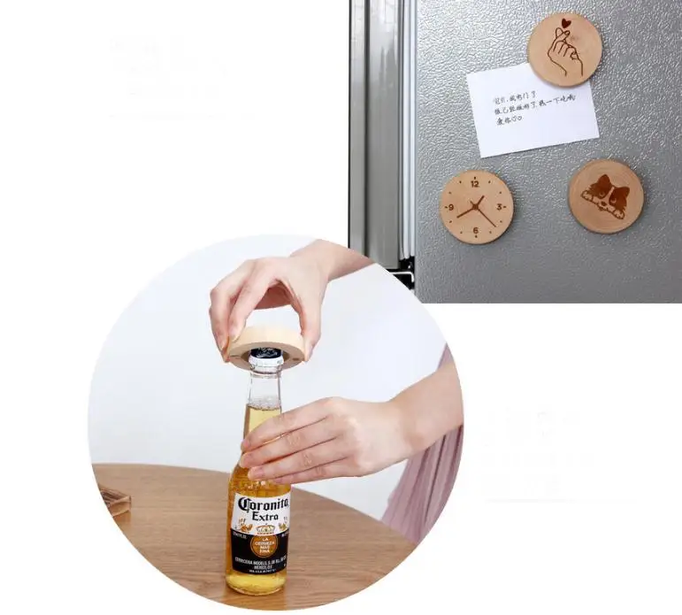 100Pcs/lot DIY Wooden Round Shape Bottle Opener Coaster Fridge Magnet Decoration Beer Custom logo | Дом и сад