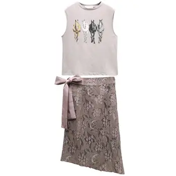 Women's summer suit fashion trend Korean fashion trend slim temperament lace skirt T-shirt two-piece set free shipping
Women's summer suit fashion trend Korean fashion trend slim temperament lace skirt T-shirt two-piece set free shipping