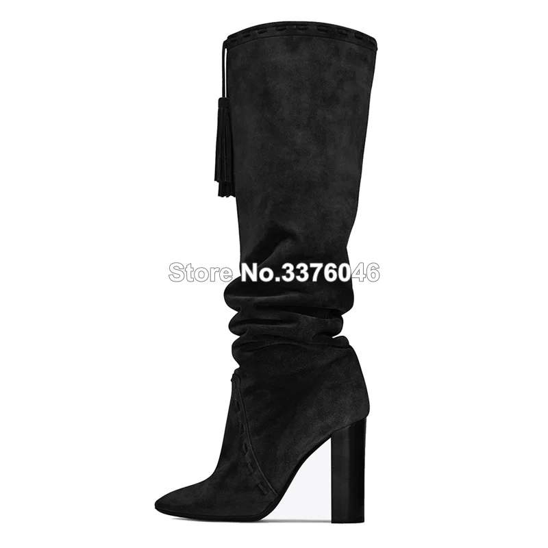 Newest Women Fashion Pointed Toe Black Brown Suede Leather Chunky Heel Tassels Knee High Boots Slip-on Thick High Heel Long Boot
Newest Women Fashion Pointed Toe Black Brown Suede Leather Chunky Heel Tassels Knee High Boots Slip-on Thick High Heel Long Boot