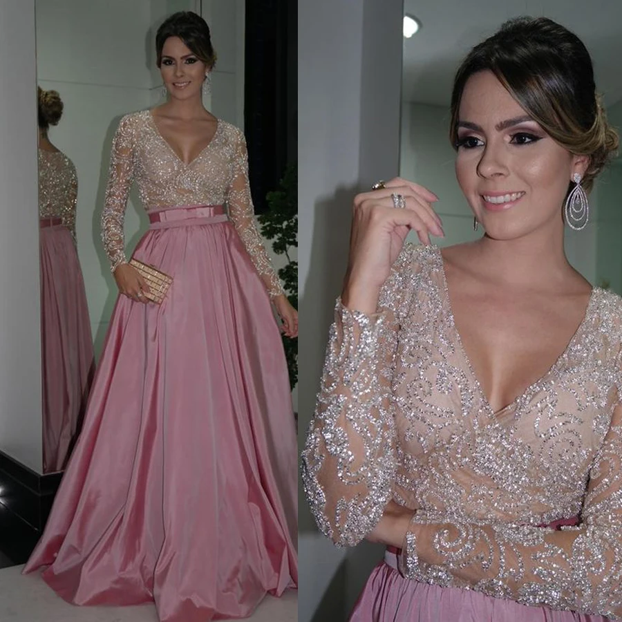 V-neck Bling Bling Tulle Long Sleeves Prom Dress with Bow Belt Satin Skirt No Train Long Formal Evening Dress Bridal Party Dress
V-neck Bling Bling Tulle Long Sleeves Prom Dress with Bow Belt Satin Skirt No Train Long Formal Evening Dress Bridal Party Dress