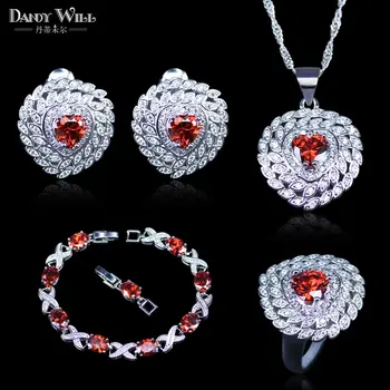 Red Garnet White Zircon Princess Wedding Jewelry Set Silver Color Women Earrings Ring Necklace Pendant Bracelet Sets
Red Garnet White Zircon Princess Wedding Jewelry Set Silver Color Women Earrings Ring Necklace Pendant Bracelet Sets