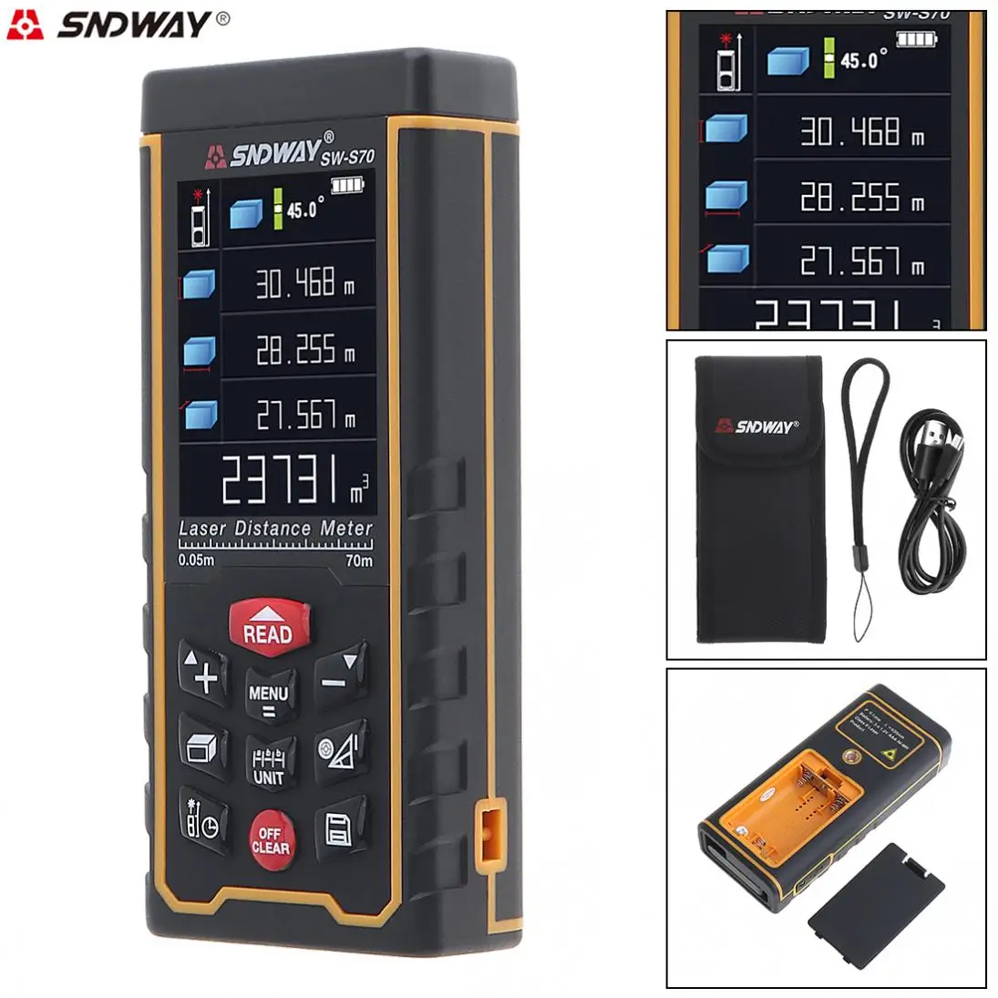 70M Portable Multi-function Laser Distance Meter with Lofting and Universal Horizontal Bubble Support Computer Connection
70M Portable Multi-function Laser Distance Meter with Lofting and Universal Horizontal Bubble Support Computer Connection