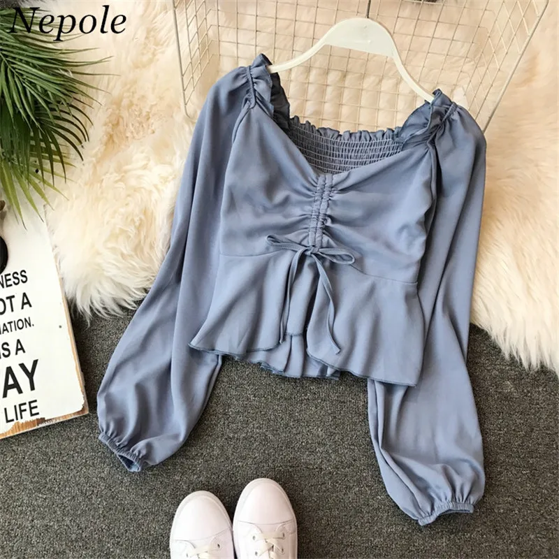Neploe Slash Neck Drawstring Women Blouse 2019 Spring Summer New Solid Slim Shirts Ruffles Grace Fashion Female Blusas 69478
Neploe Slash Neck Drawstring Women Blouse 2019 Spring Summer New Solid Slim Shirts Ruffles Grace Fashion Female Blusas 69478