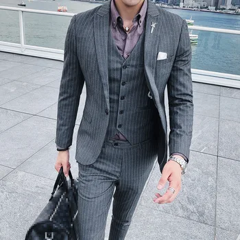2018 Stripe Mens Suits British Mens Business Suits High Quality Gentleman Dress Wedding 3 piece Suits Terno Masculino Slim Fit
2018 Stripe Mens Suits British Mens Business Suits High Quality Gentleman Dress Wedding 3 piece Suits Terno Masculino Slim Fit