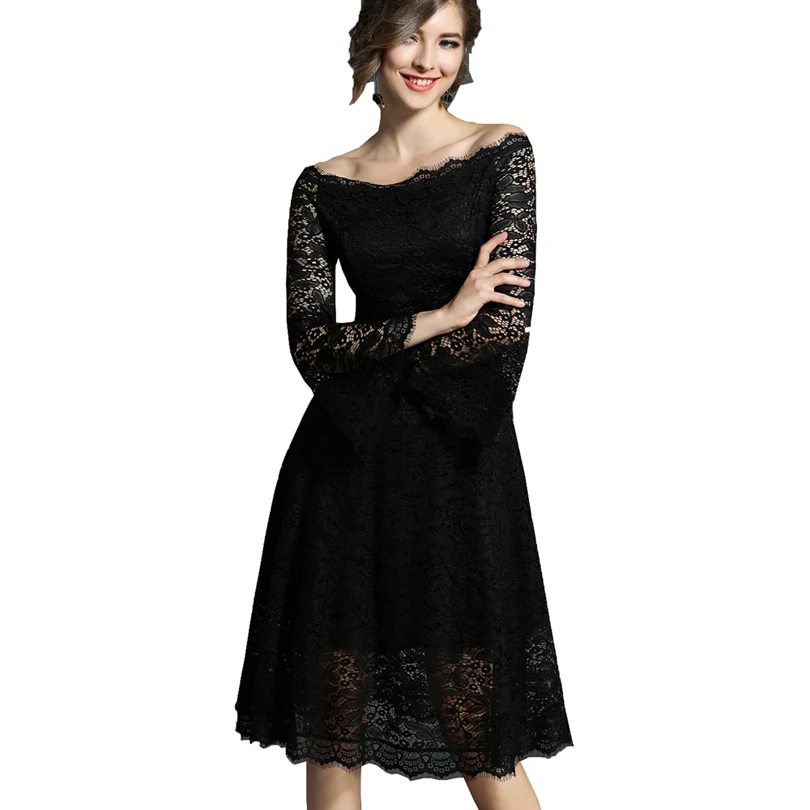 2018 Solid color summer dress Fashion Slim Hollow Women dress Slash Neck Trumpet sleeve Lace dress LR3
2018 Solid color summer dress Fashion Slim Hollow Women dress Slash Neck Trumpet sleeve Lace dress LR3