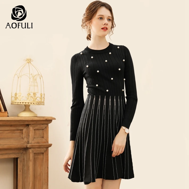 AOFULI L~ XXXL 4XL 5XL Pearls Knitted Winter Dresses Black Knit Long Sleeve Dress Fashion Stripe Big Size Casual Dress A3807
AOFULI L~ XXXL 4XL 5XL Pearls Knitted Winter Dresses Black Knit Long Sleeve Dress Fashion Stripe Big Size Casual Dress A3807