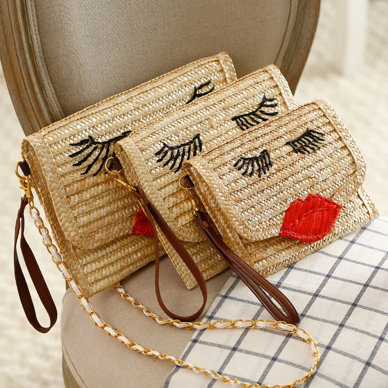 Women Fashion Handbag Natural Straw Knitting Bag Eyebrow Lips Embroidery Youth Girls Shopping Street Bag Clutch
Women Fashion Handbag Natural Straw Knitting Bag Eyebrow Lips Embroidery Youth Girls Shopping Street Bag Clutch