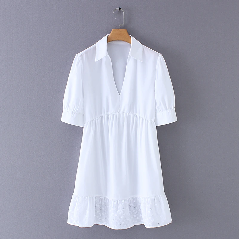 2019 women fashion v neck short sleeve pleats casual white mini dress female hem hollow out embroidery ruffles vestidos DS2118
2019 women fashion v neck short sleeve pleats casual white mini dress female hem hollow out embroidery ruffles vestidos DS2118