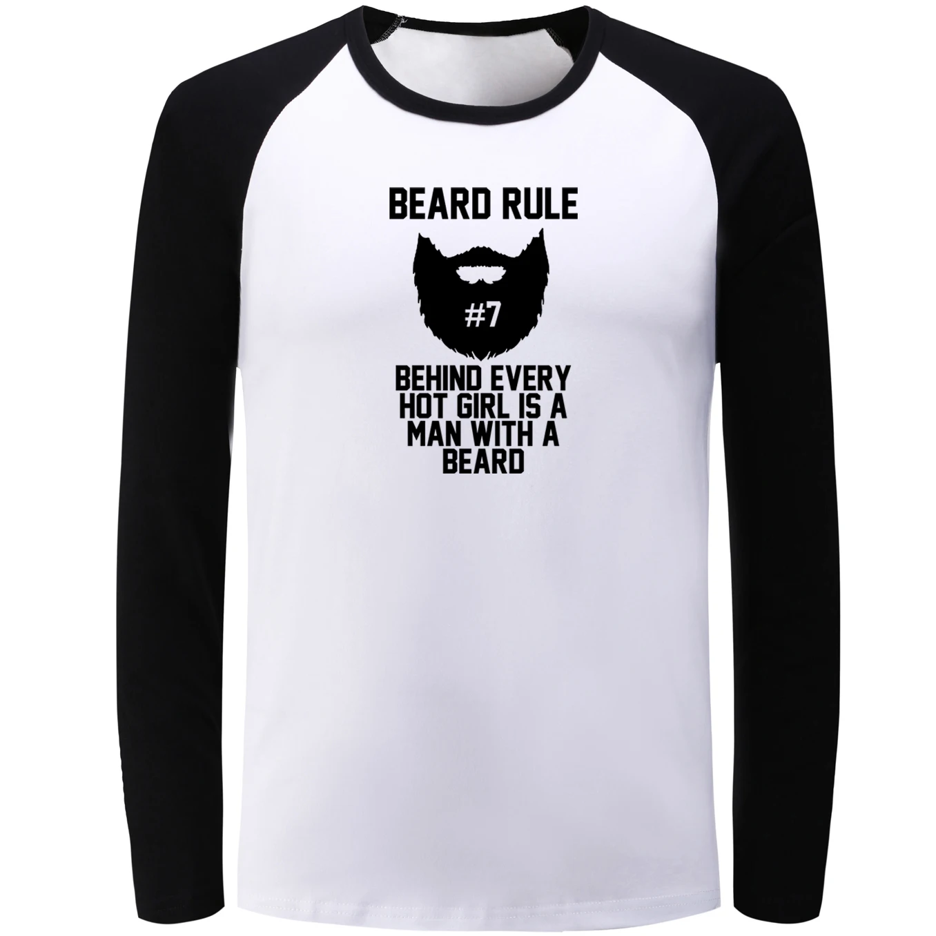 IDzn Blue Black Raglan Long Sleeve T-shirt Beard Rule Behind Every Hot Girl Is A Man With Print Funny T Shirt Men Women | Мужская одежда