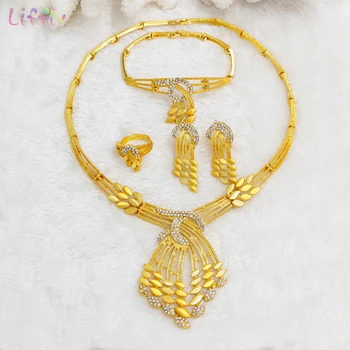 Liffly Bridal Jewelry Sets Dubai Gold Color Jewelry Set Necklace Earrings Bracelet Set for Women Wedding Jewellery
Liffly Bridal Jewelry Sets Dubai Gold Color Jewelry Set Necklace Earrings Bracelet Set for Women Wedding Jewellery