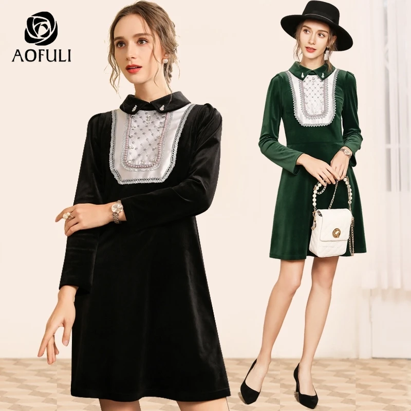 AOFULI Plus Size Ladies Velvet Dress Pearl Beadings Elegant Velour Party Dresses For Women Green Black L~ 3XL 4XL 5XL A3810
AOFULI Plus Size Ladies Velvet Dress Pearl Beadings Elegant Velour Party Dresses For Women Green Black L~ 3XL 4XL 5XL A3810