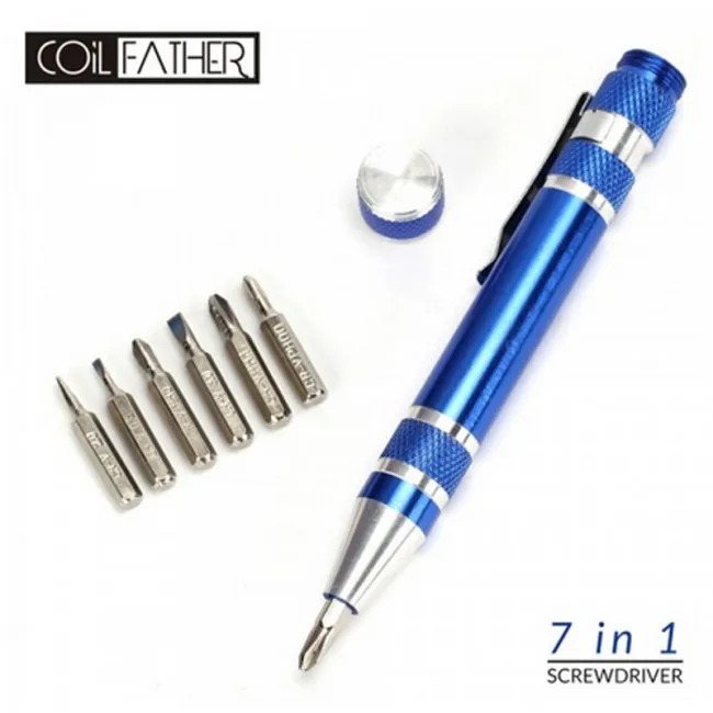 Coil Father 7 in 1 Screwdrivers Aluminum Pen Style DIY Vaper Electronic Cigarette Multi-Tool Vape Screwdriver Handle Tools
Coil Father 7 in 1 Screwdrivers Aluminum Pen Style DIY Vaper Electronic Cigarette Multi-Tool Vape Screwdriver Handle Tools
