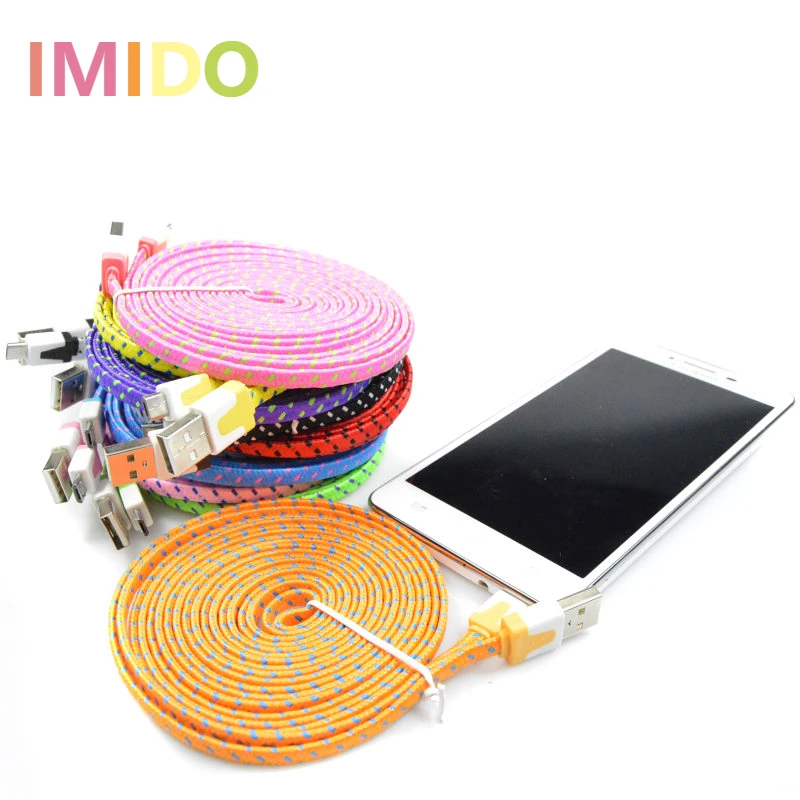 Фото IMIDO 1 м/2 м/3 м плоский тканый нейлоновый Micro USB кабель для зарядки и синхронизации