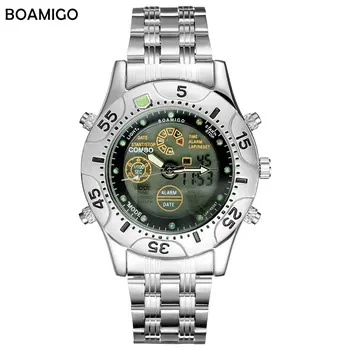 

BOAMIGO Analog Digital Alloy Watches Men Sports Quartz Watch Stainless Steel Band Gift Wristwatches LED Calendar Orologio Uomo