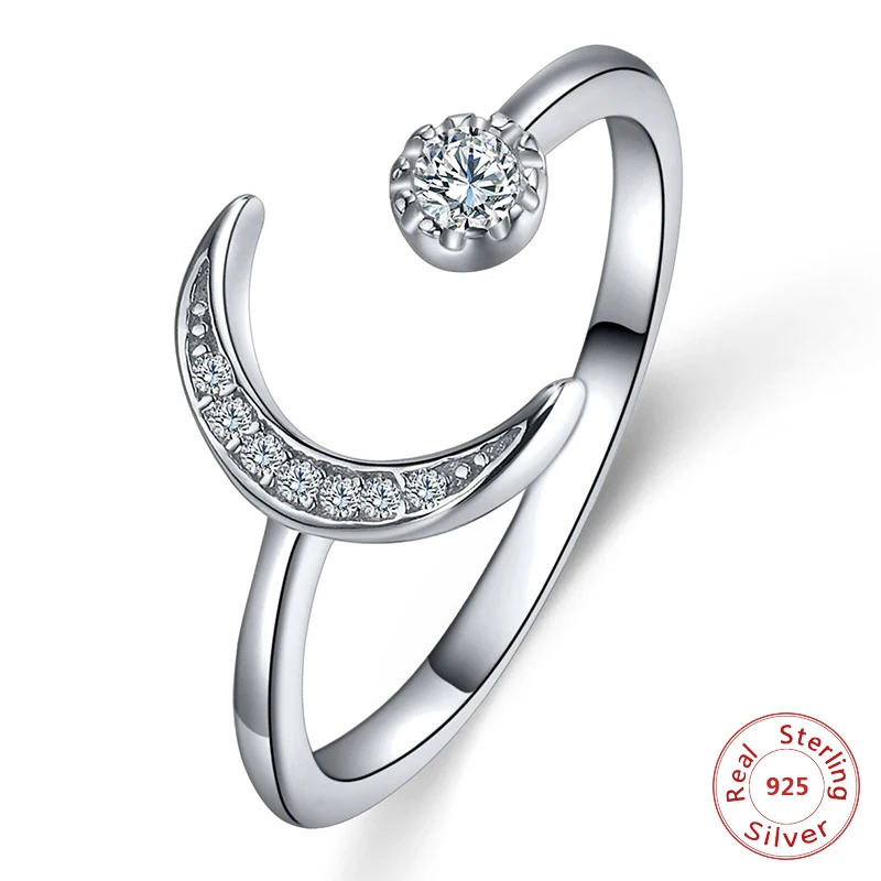 925 Sterling Silver Crescent Moon & Star Dazzling CZ Open Finger Ring for Women Wedding Engagement Jewelry Gift
925 Sterling Silver Crescent Moon & Star Dazzling CZ Open Finger Ring for Women Wedding Engagement Jewelry Gift