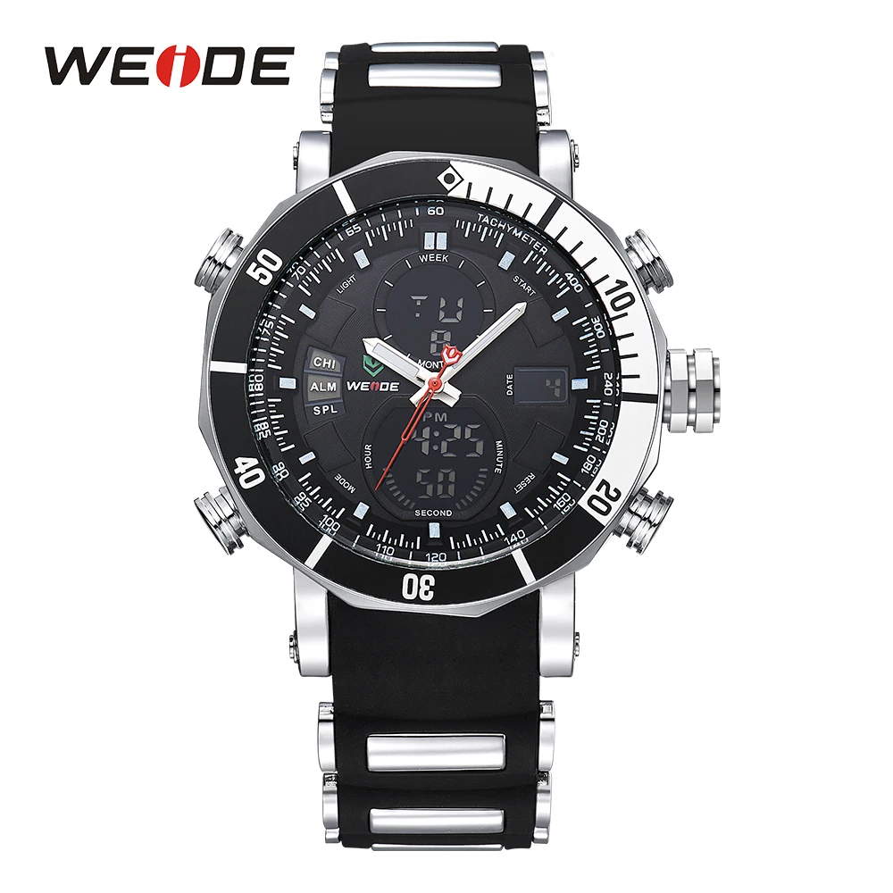 

WEIDE Luxury Brand Analog Sports Wristwatch Dual Time Zone Display Date High Quality Silicone Strap Band Men's Quartz Clock Hour