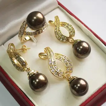 Hot sell free shipping ~~ Hot! perfect match beautiful jewelry 18KGP + 12mm brown shell pearl pendant, earring, , ring set
Hot sell free shipping ~~ Hot! perfect match beautiful jewelry 18KGP + 12mm brown shell pearl pendant, earring, , ring set