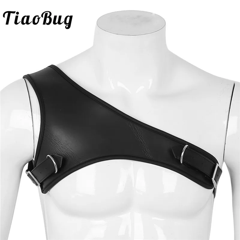 

TiaoBug Mens Faux Leather One Shoulder Adjustable Body Chest Harness Male Gay Fetish Belt Bondage Hot Sexy BDSM Bondage Costume