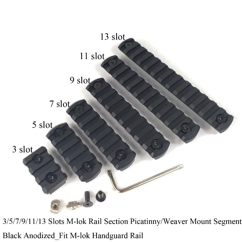 

TriRock 3/5/7/9/11/13 slots M-lok Picatinny Rail Section Segment Weaver Mount Attachment_Black Anodized for M LOK Handguard