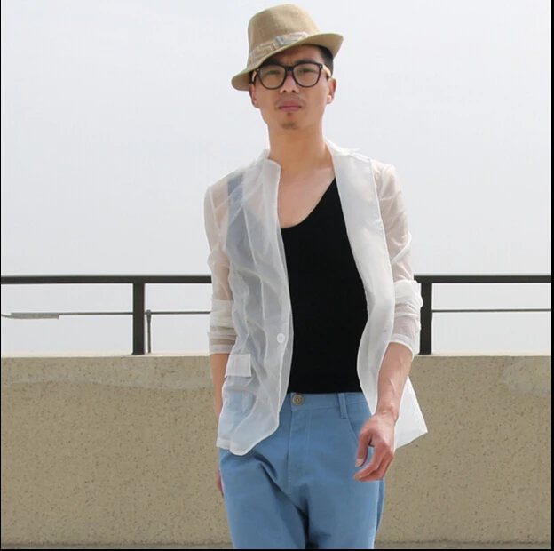 HOT 2019 NEW men sun protection clothing transparent anti-uv suit collar outerwear ultra-thin male summer suit singer costumes
HOT 2019 NEW men sun protection clothing transparent anti-uv suit collar outerwear ultra-thin male summer suit singer costumes