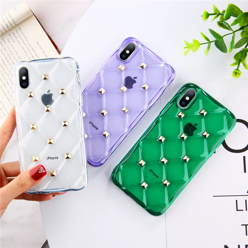 3D Diamond Studs Rivet Phone Case For iPhone XS Max XR Transparent Candy Color Cases Soft TPU Full Cover For iPhone 8 7 6s Plus
3D Diamond Studs Rivet Phone Case For iPhone XS Max XR Transparent Candy Color Cases Soft TPU Full Cover For iPhone 8 7 6s Plus