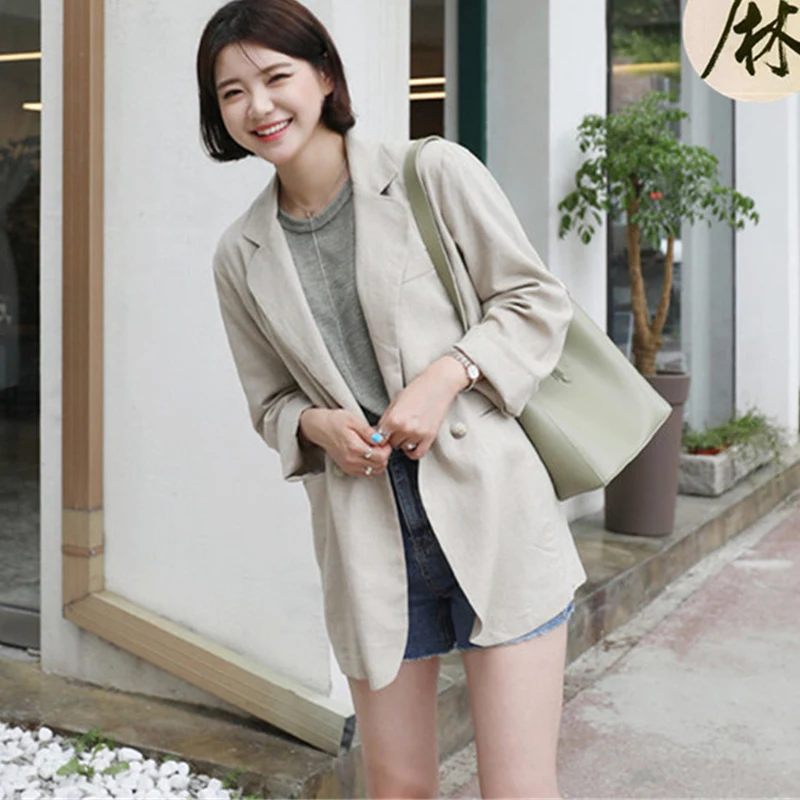 Casual Cotton and Linen Women's Jacket One Button Pockets Blazer Women Work Solid Thin Female Jacket Work blazer feminino 2019
Casual Cotton and Linen Women's Jacket One Button Pockets Blazer Women Work Solid Thin Female Jacket Work blazer feminino 2019