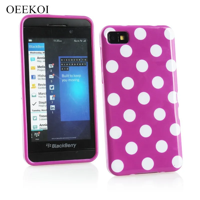 

OEEKOI Polka Dots Style Back Skin Cover Case for Blackberry BB Z10 Soft Phone Case Free