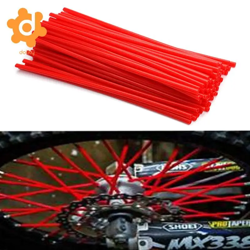 72 Pieces Universal Motocross Wheel Rim Spoke Wraps Skins Cover Red&White