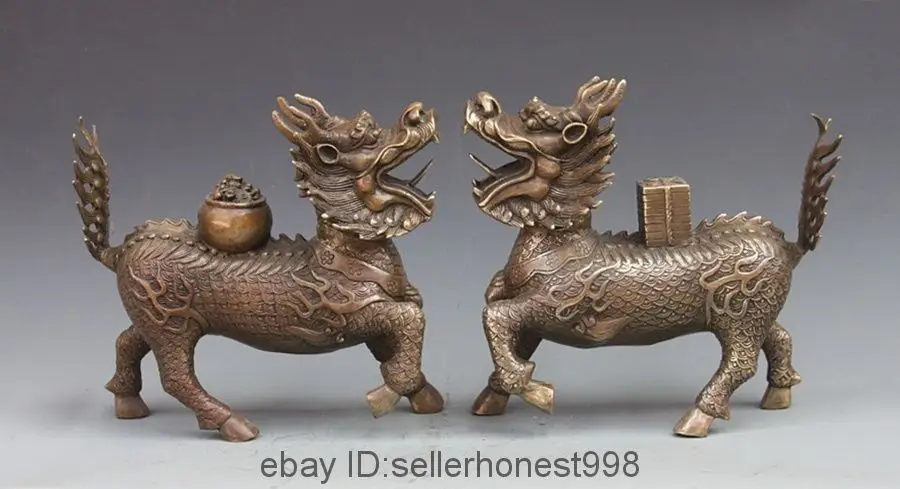 China Bronze Copper Feng Shui Wealth Treasure bowl Fu Dog Lion kylin Statue pair 5.19
China Bronze Copper Feng Shui Wealth Treasure bowl Fu Dog Lion kylin Statue pair 5.19
