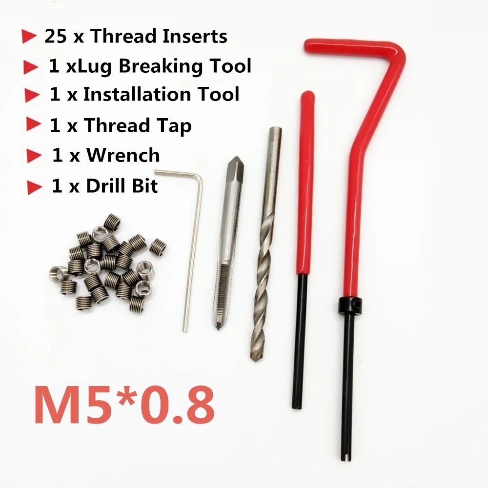 

25pcs Car Pro Coil Drill Tool Metric Thread Repair Insert Kit M5 for Helicoil Car Repair Tools Coarse Crowbar